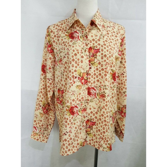 Claudia Richard Tops - Claudia Richard Floral Silky Blouse Top L Red Rose